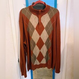 Tasso Elba Argyle Men’s Size XL 100% Cotton Pullover Sweater 1/4 Zip Very Good